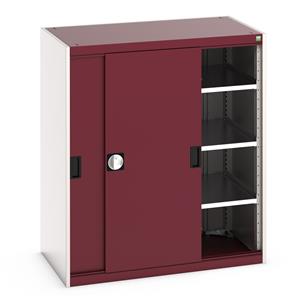 40021139.** Bott cubio cupboard with lockable sliding doors 1200mm high x 1050mm wide x 650mm deep and supplied with 3 x 100kg capacity shelves.   Ideal for areas with limited space where standard outward opening doors would not be suitable. ...